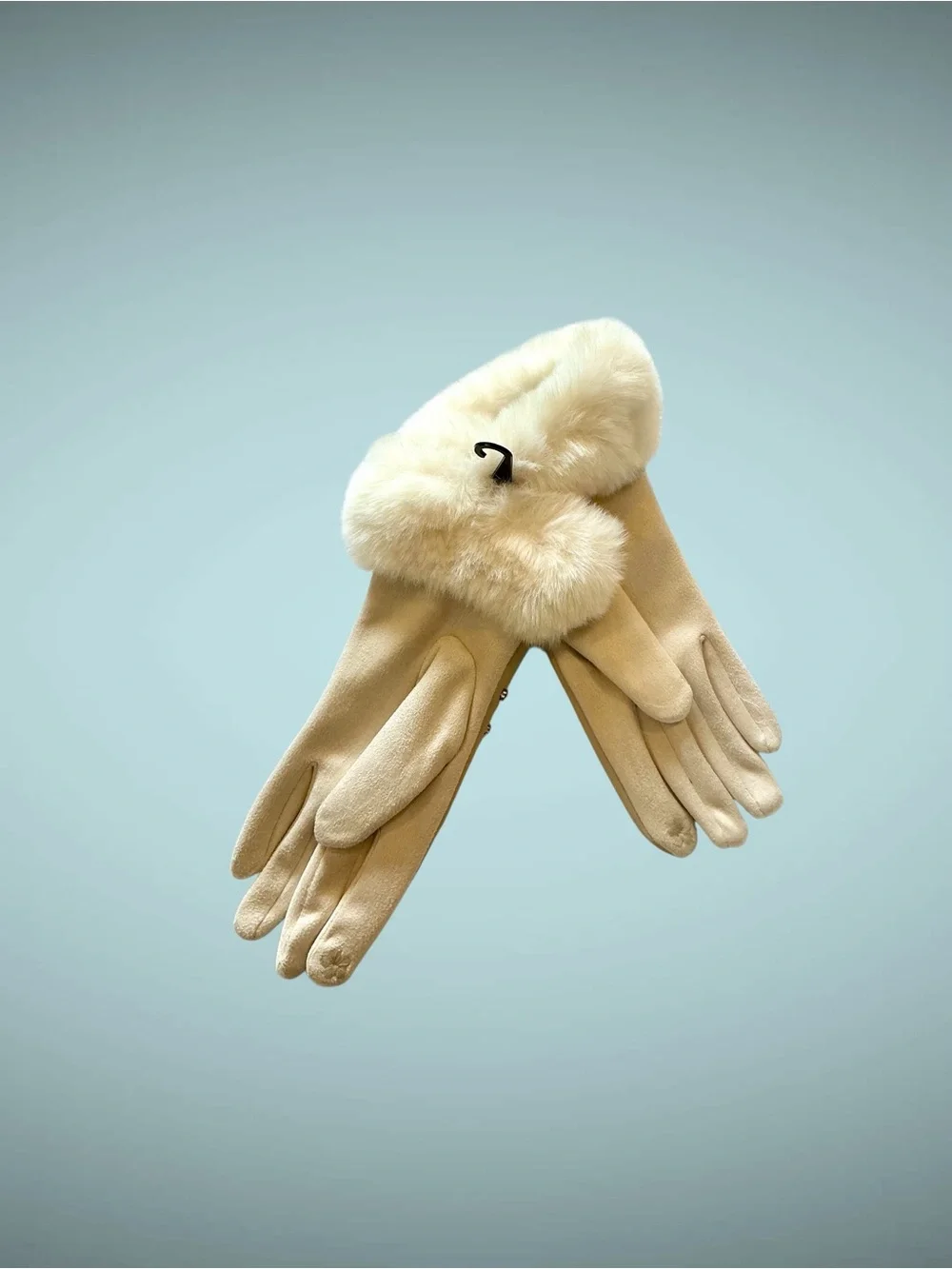 Women's soft Faux Fur Cuff Studded Gloves - Cream size medium